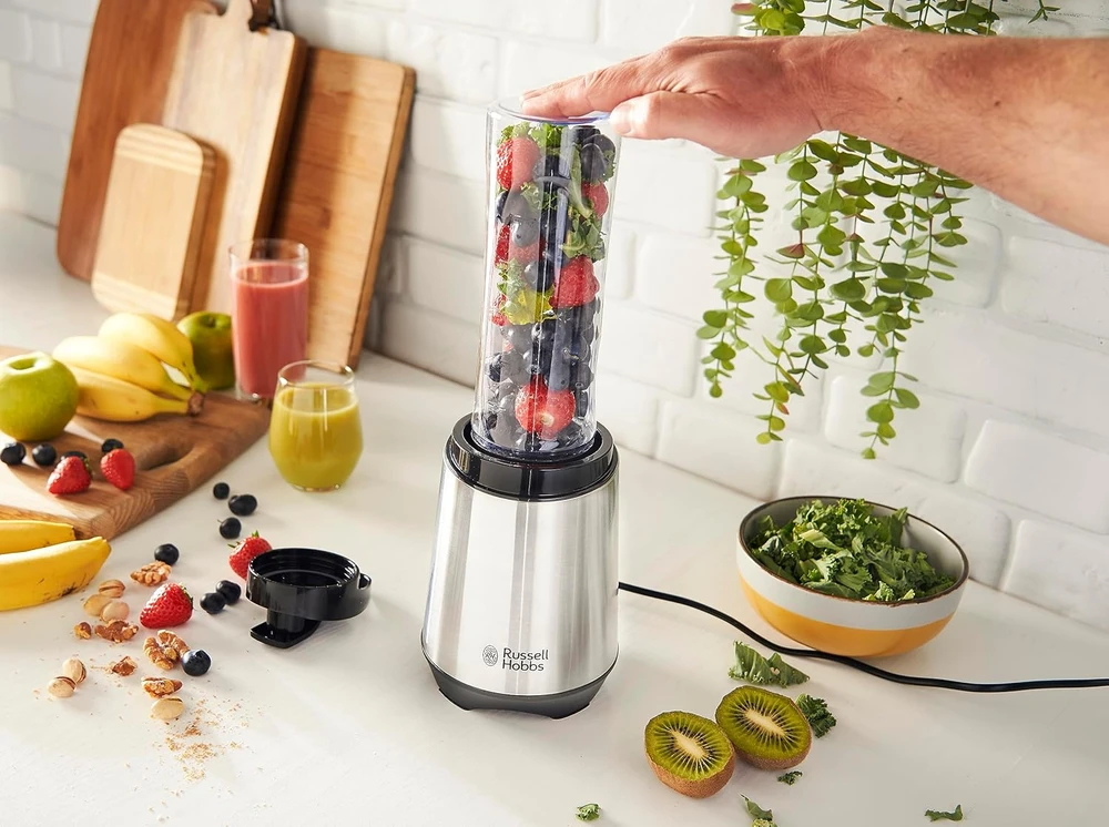 Russell Hobbs personalinis trintuvėlis smoothie, 300 W, 600 ml indas, nerūdijančio plieno peiliai, Mix&Go 23472-56