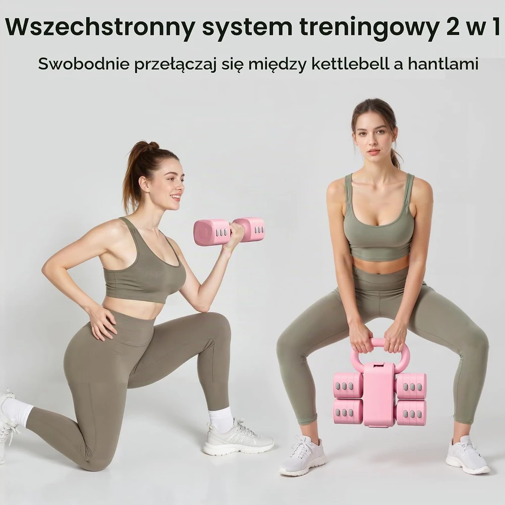 RYGEO reguliuojamas hantelių ir svarsčio rinkinys 2 viename, 1–5.5kg, XW-HLZH-PK01