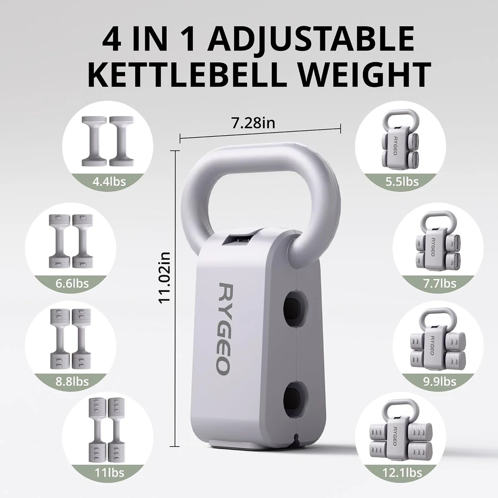 RYGEO reguliuojamų hantelių rinkinys 4 viename, 0,9–2,3kg, 2 vnt., HLV001