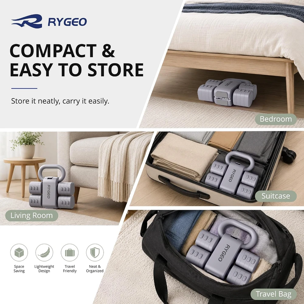 RYGEO reguliuojamų hantelių rinkinys 4 viename, 0,9–2,3kg, 2 vnt., HLV001