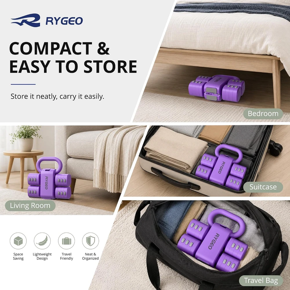 RYGEO reguliuojamų hantelių rinkinys 4 viename, 0.9–2.3kg, HLV001