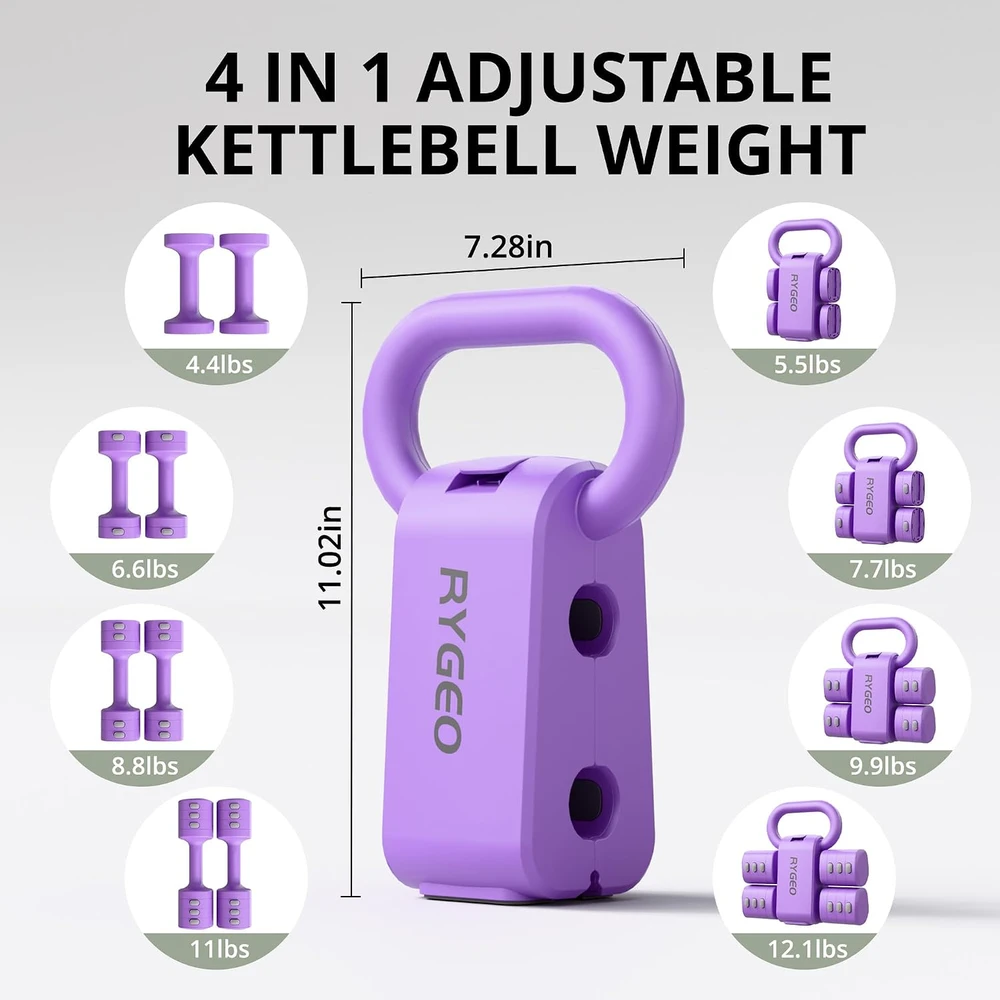 RYGEO reguliuojamų hantelių rinkinys 4 viename, 0.9–2.3kg, HLV001