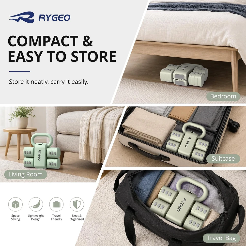 RYGEO reguliuojamų hantelių rinkinys 4 viename, 0,9–2,3kg, HLV001