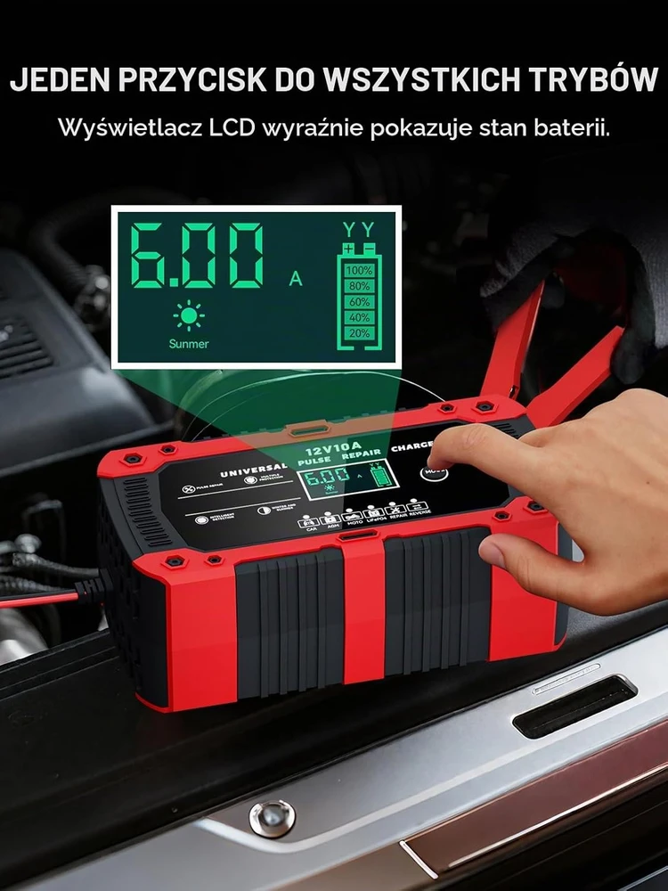 RYQLVOT akumuliatorių įkroviklis 12 V 10 A LiFePO4, AGM, GEL ir SLA akumuliatoriams