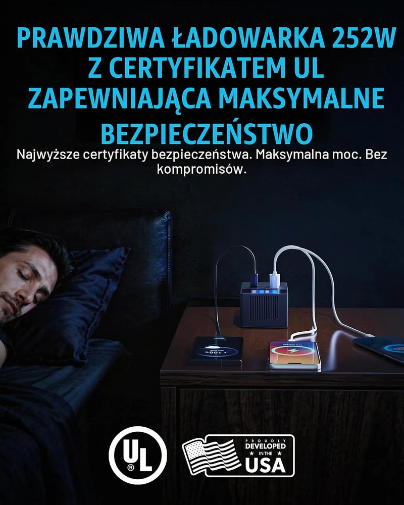 SABRENT 8 prievadų USB-C ir USB-A įkroviklis 252 W su LCD ekranu AX-8PTC
