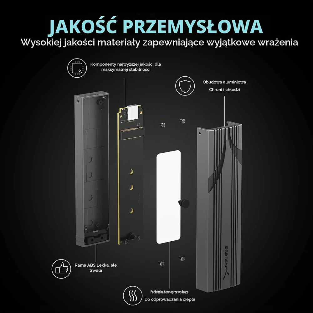 SABRENT M.2 NVMe SSD dėklas su USB-C, USB 3.2 Gen 2 10 Gb/s, 2230–2280, EC-PNVO