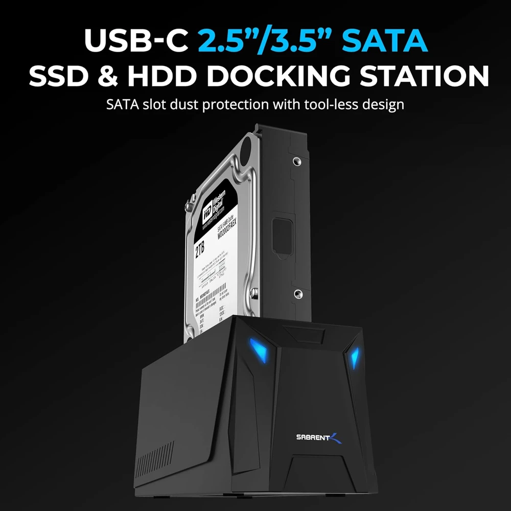 SABRENT SATA SSD ir HDD diskų dokas USB-C 10 Gb/s, 2.5 ir 3.5 col., DS-UC1B
