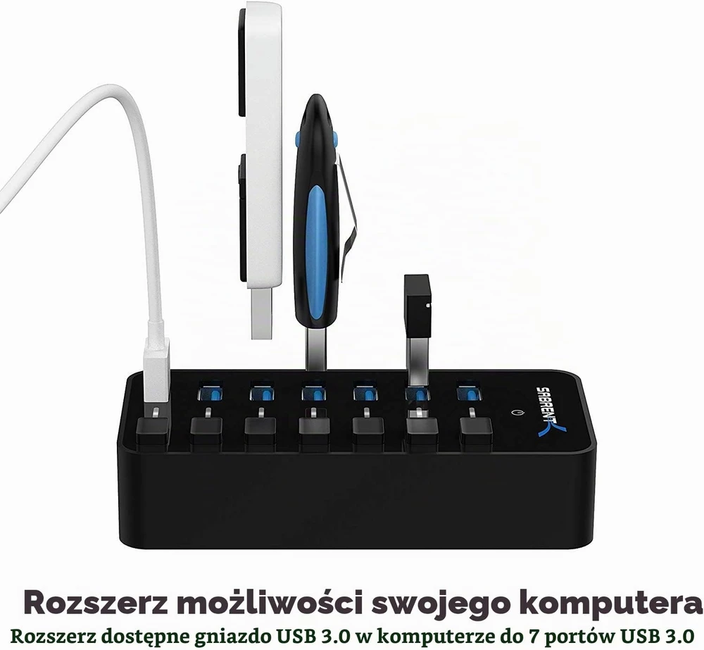 SABRENT USB 3.0 koncentratorius su 7 prievadais, 5 Gb/s, maitinamas, HB-BUP7