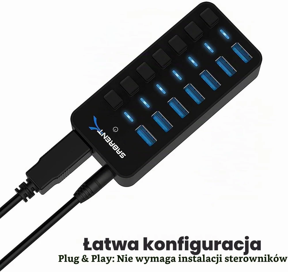 SABRENT USB 3.0 koncentratorius su 7 prievadais, 5 Gb/s, maitinamas, HB-BUP7