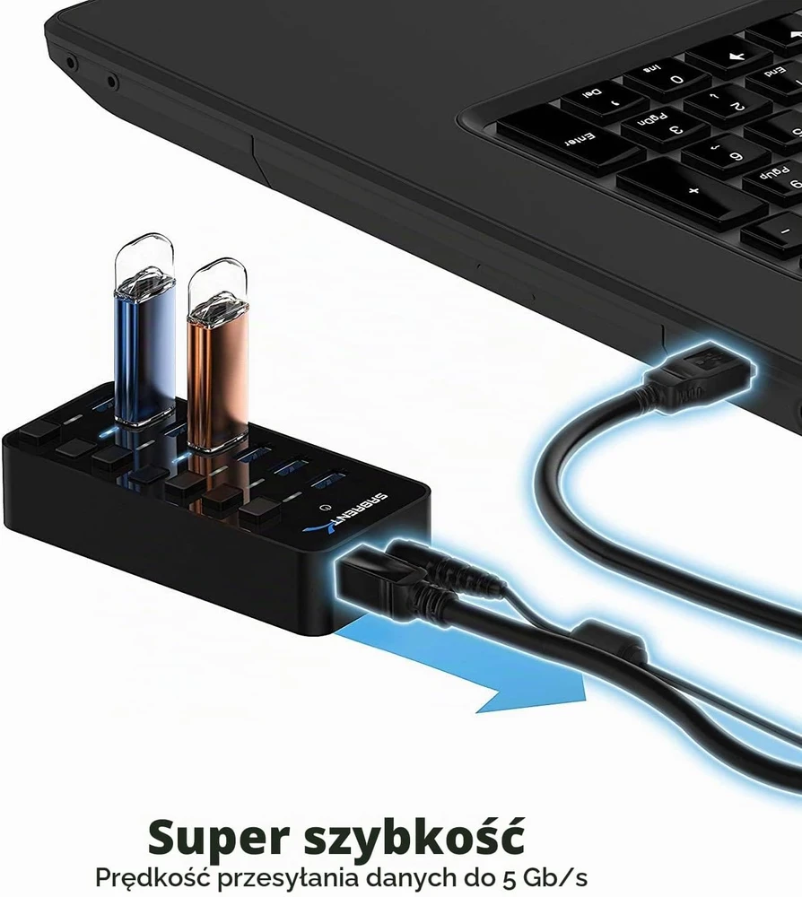 SABRENT USB 3.0 koncentratorius su 7 prievadais, 5 Gb/s, maitinamas, HB-BUP7