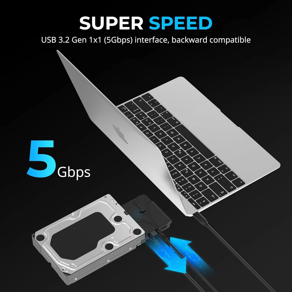 SABRENT USB-C adapteris SATA ir IDE diskams 2,5–5,25 col., iki 10 TB, USB-DS12