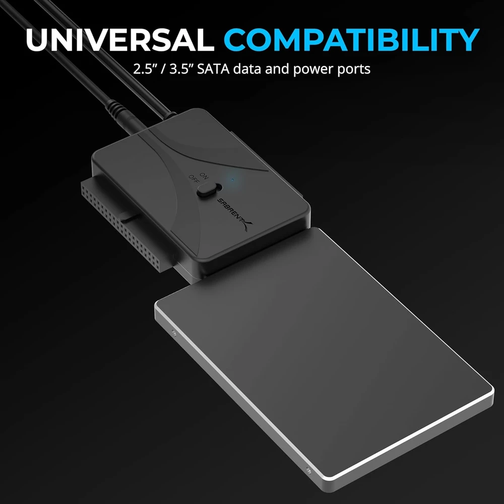 SABRENT USB-C adapteris SATA ir IDE diskams 2,5–5,25 col., iki 10 TB, USB-DS12