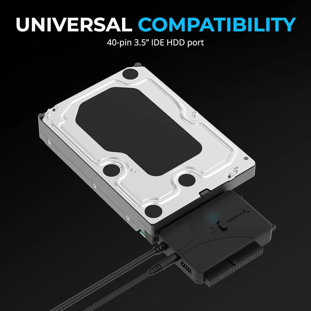 SABRENT USB-C adapteris SATA ir IDE diskams 2,5–5,25 col., iki 10 TB, USB-DS12