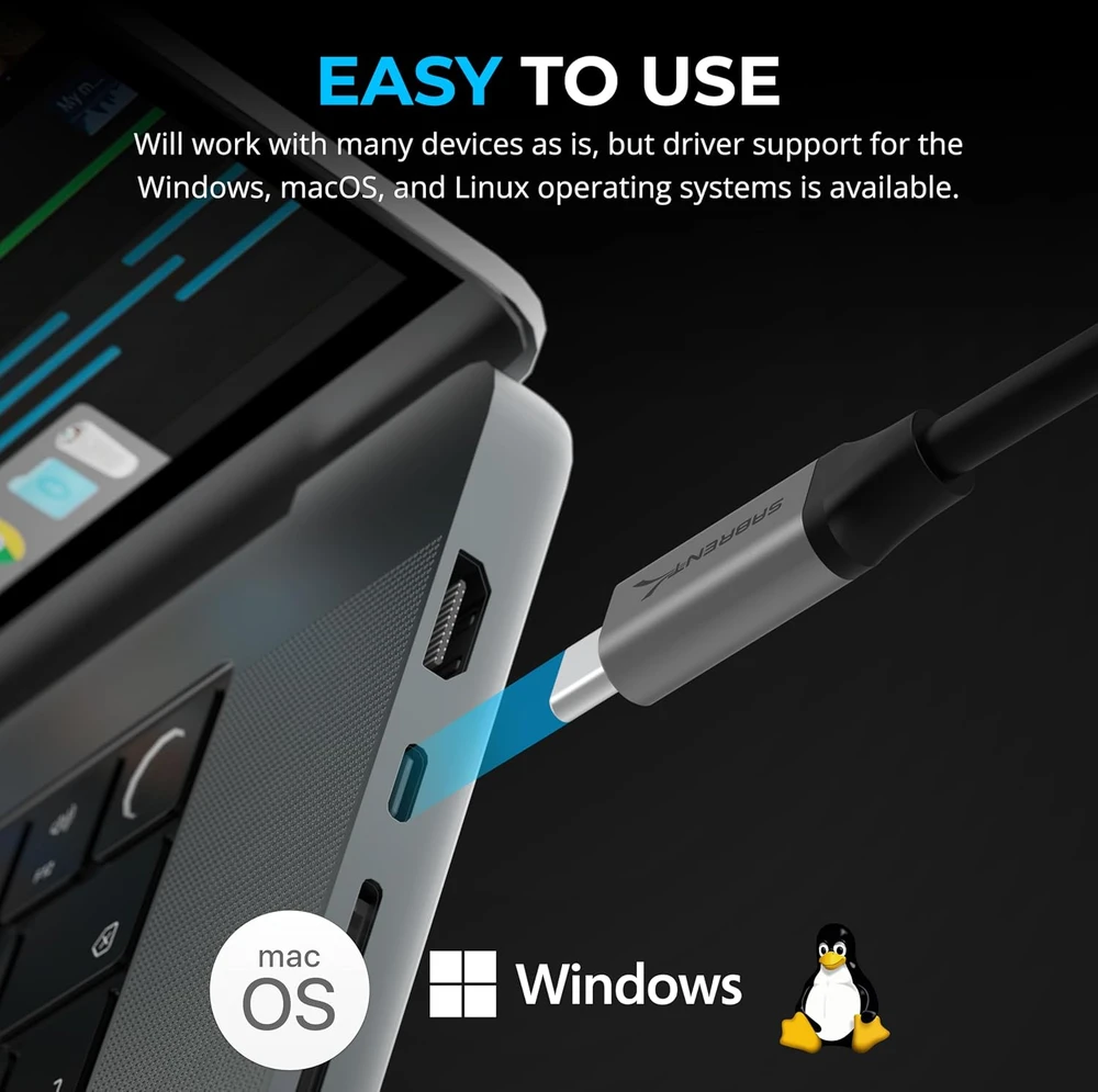 SABRENT USB-C į 5 GbE Ethernet tinklo adapteris su aliuminio korpusu NT-C5GA
