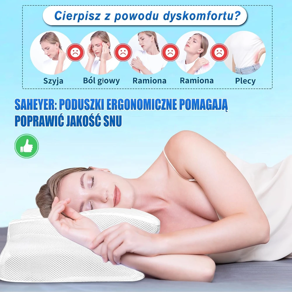 SAHEYER ergonominė kaklo pagalvė iš atminties putų, 60 x 35.5 x 13/10 cm, MFP020