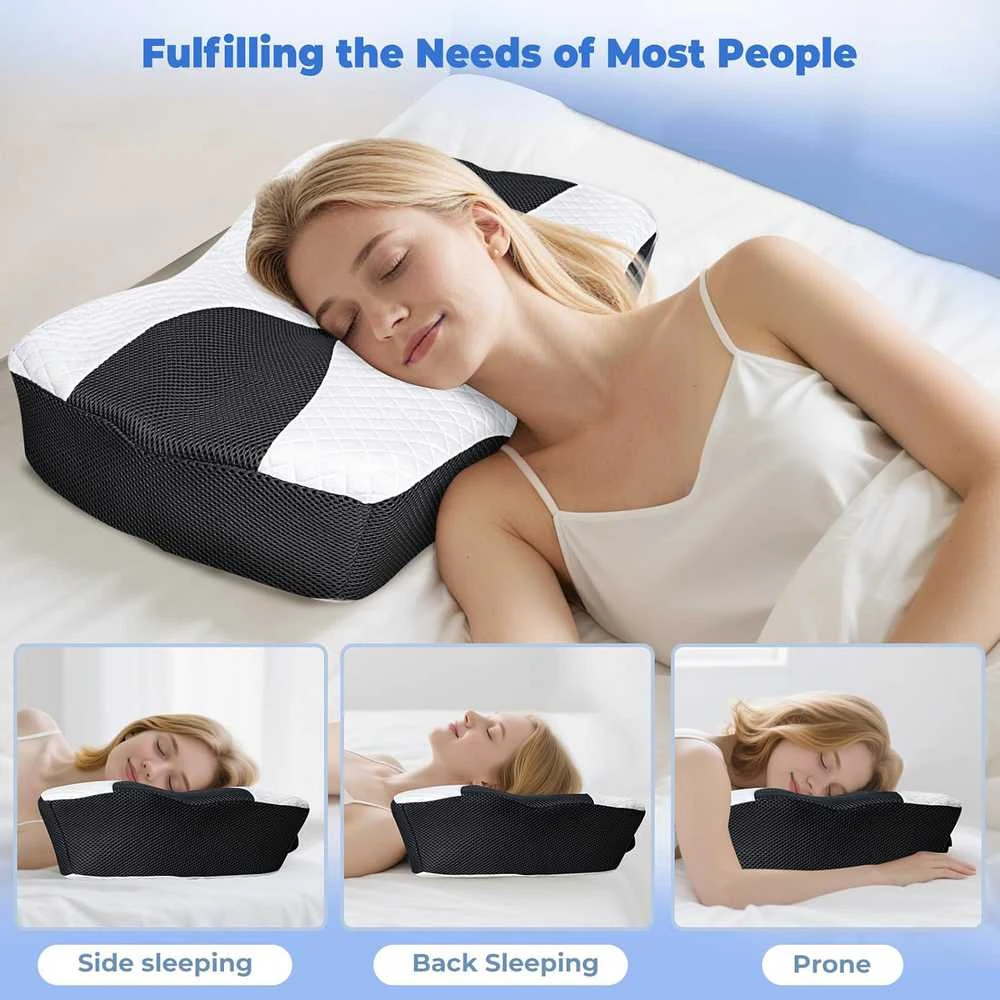 SAHEYER ortopedinė kaklo pagalvė iš atminties putų, ergonominė, 60 × 41 × 14/11 cm, juoda