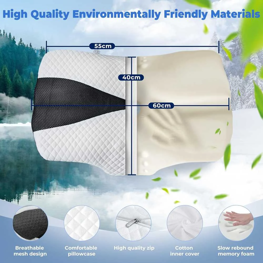 SAHEYER ortopedinė kaklo pagalvė iš atminties putų, ergonominė, 60 × 41 × 14/11 cm, juoda