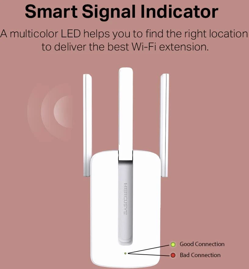 TP-Link „Mercusys“ | „Wi-Fi“ diapazono ilgintuvas | MW300RE | 802.11n | 2,4 GHz | 300 Mbit/s | be PoE | Antenos tipas: 3 išorinės