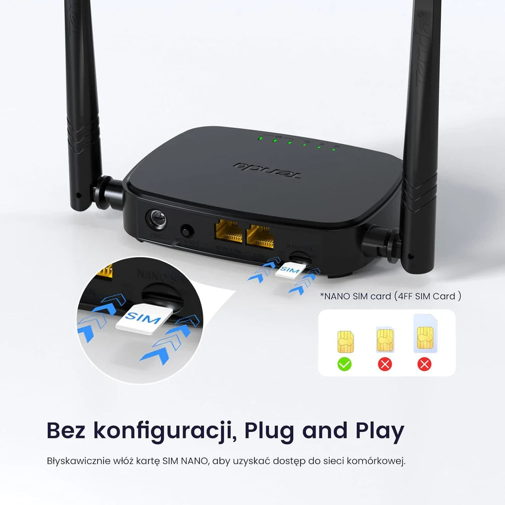Šakotuvas Tenda 4G LTE maršrutizatorius 300 Mbps, LTE Cat4, 2 keičiamos antenos, 4G03 Pro