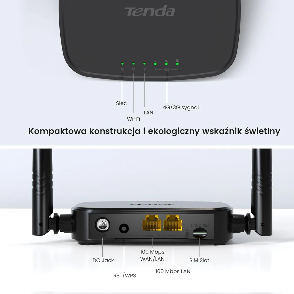 Šakotuvas Tenda 4G LTE maršrutizatorius 300 Mbps, LTE Cat4, 2 keičiamos antenos, 4G03 Pro