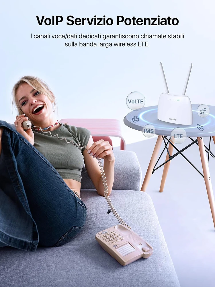 Šakotuvas Tenda 4G LTE Wi-Fi maršrutizatorius Cat4, 300 Mbps, VoLTE, SIM, 4G06