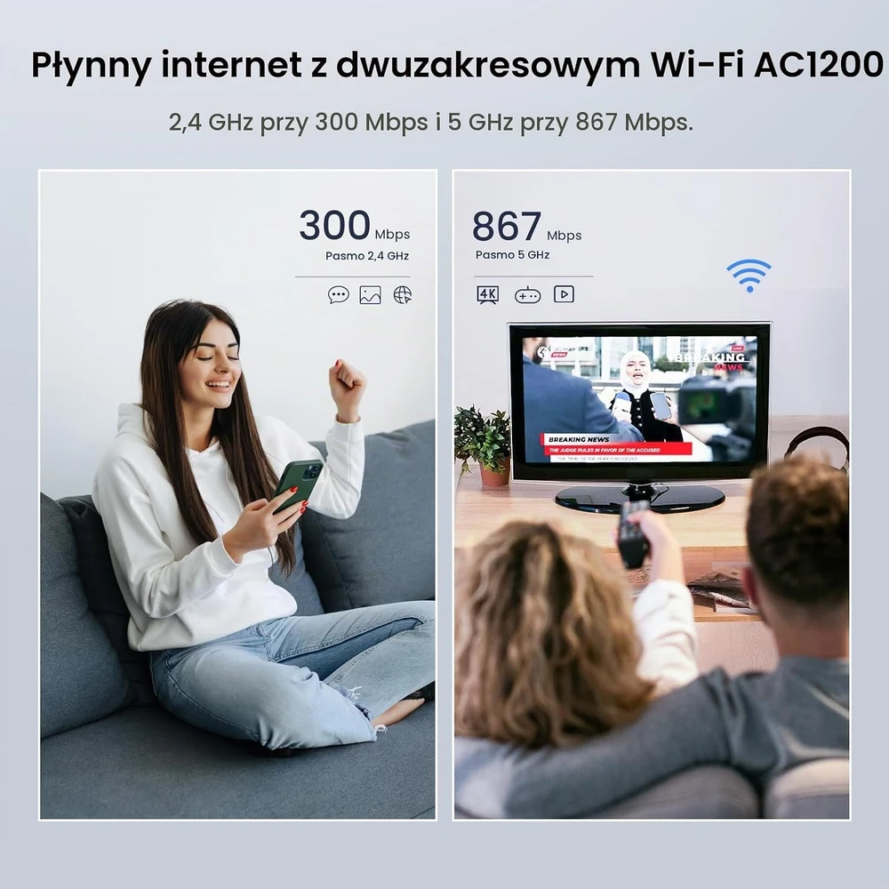 Šakotuvas Tenda belaidis maršrutizatorius AC1200, dviejų dažnių juostų, gigabitinis, AC8