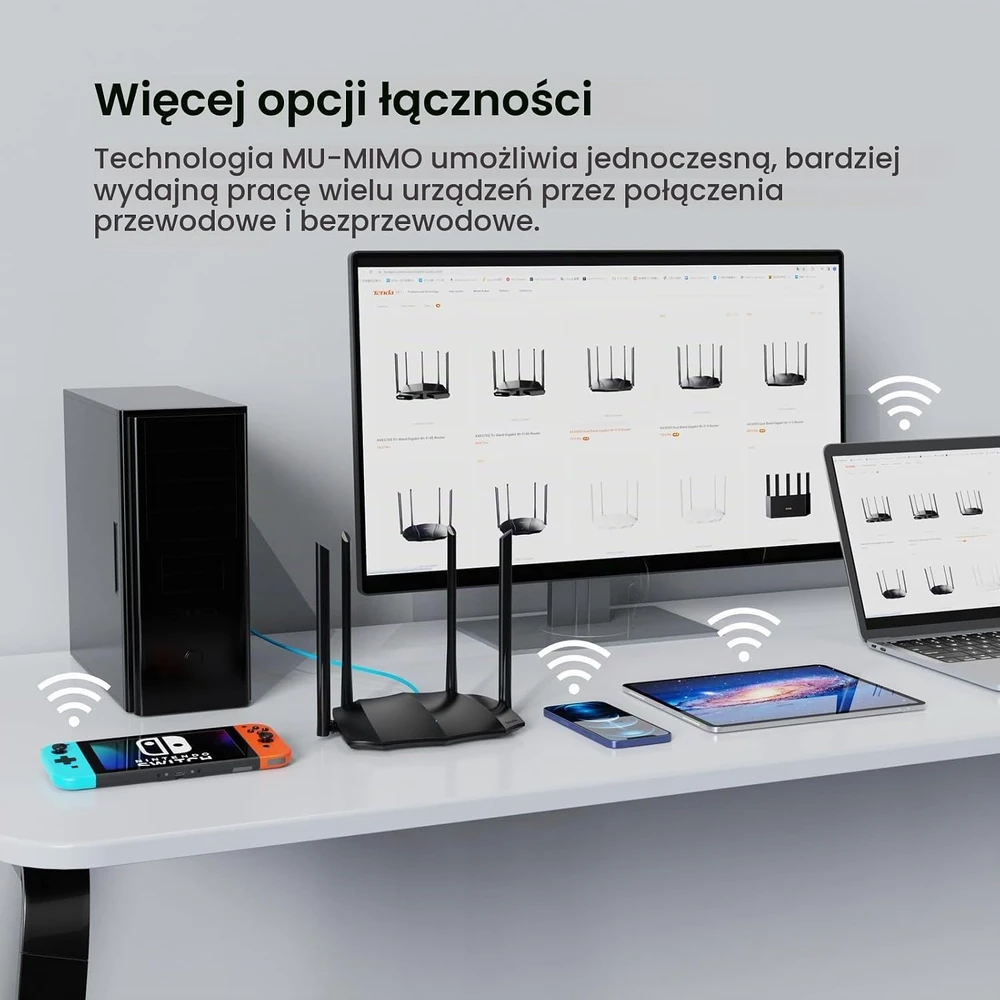 Šakotuvas Tenda belaidis maršrutizatorius AC1200, dviejų dažnių juostų, gigabitinis, AC8