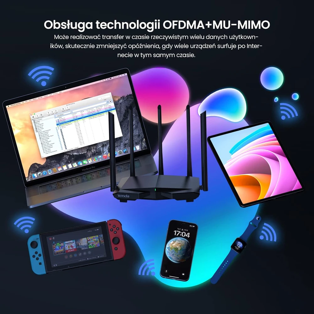 Šakotuvas Tenda Wi-Fi 6 maršrutizatorius AX1500, dviejų dažnių juostų, su 5 antenomis, RX1 Pro