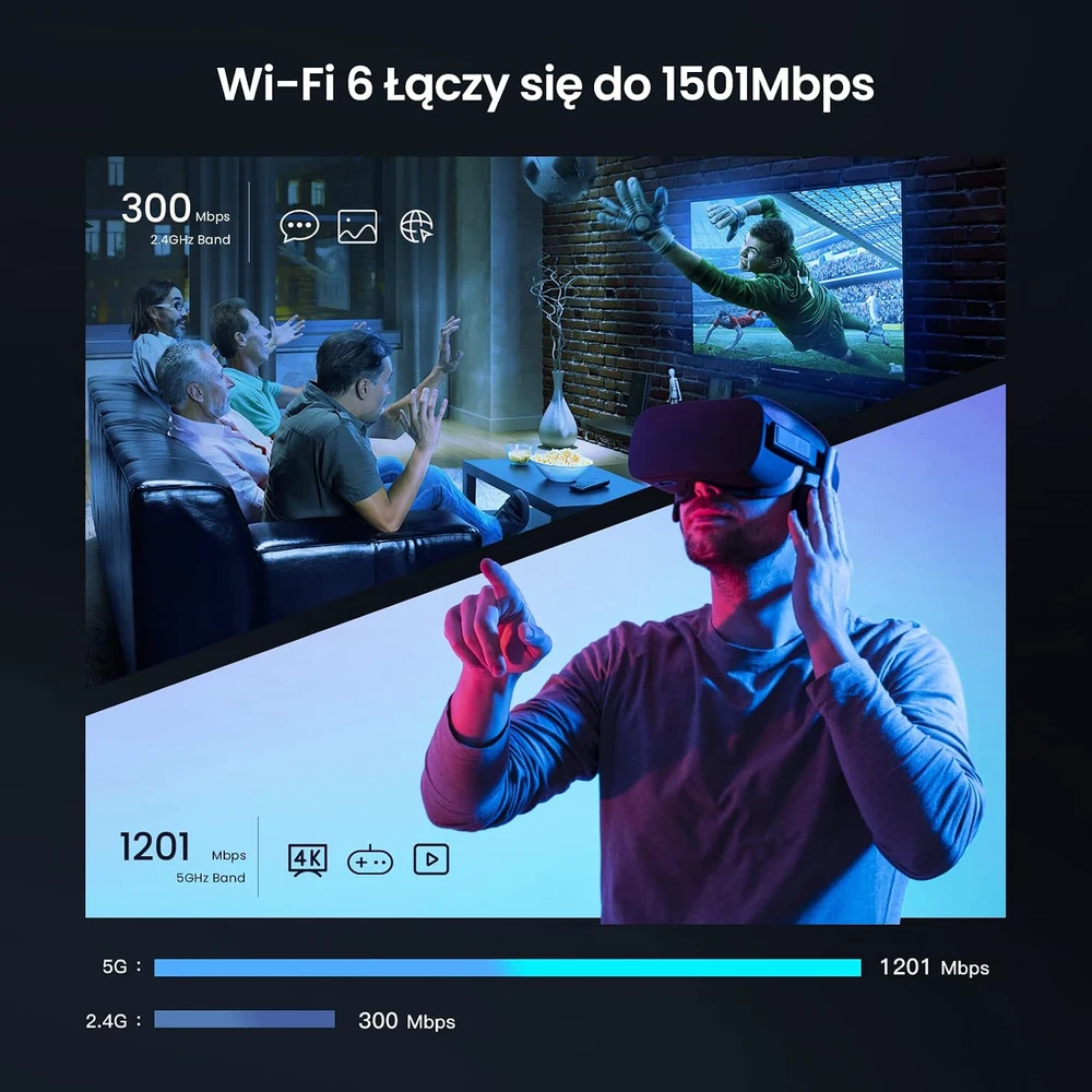 Šakotuvas Tenda Wi-Fi 6 maršrutizatorius AX1500, dviejų dažnių juostų, su 5 antenomis, RX1 Pro