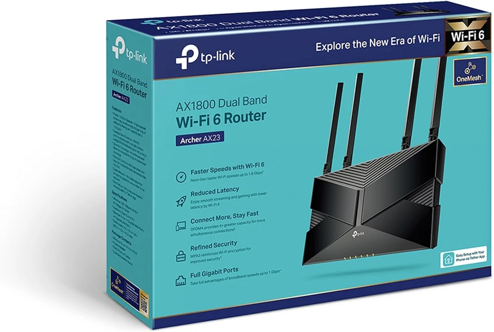 Maršrutizatorius TP-Link Archer AX23 AX1800/ Dual-Band Wi-Fi 6  / 802.11ax / 1201+574 Mbit/s / Ethernet LAN (RJ-45) jungtys 4 /Mesh Support