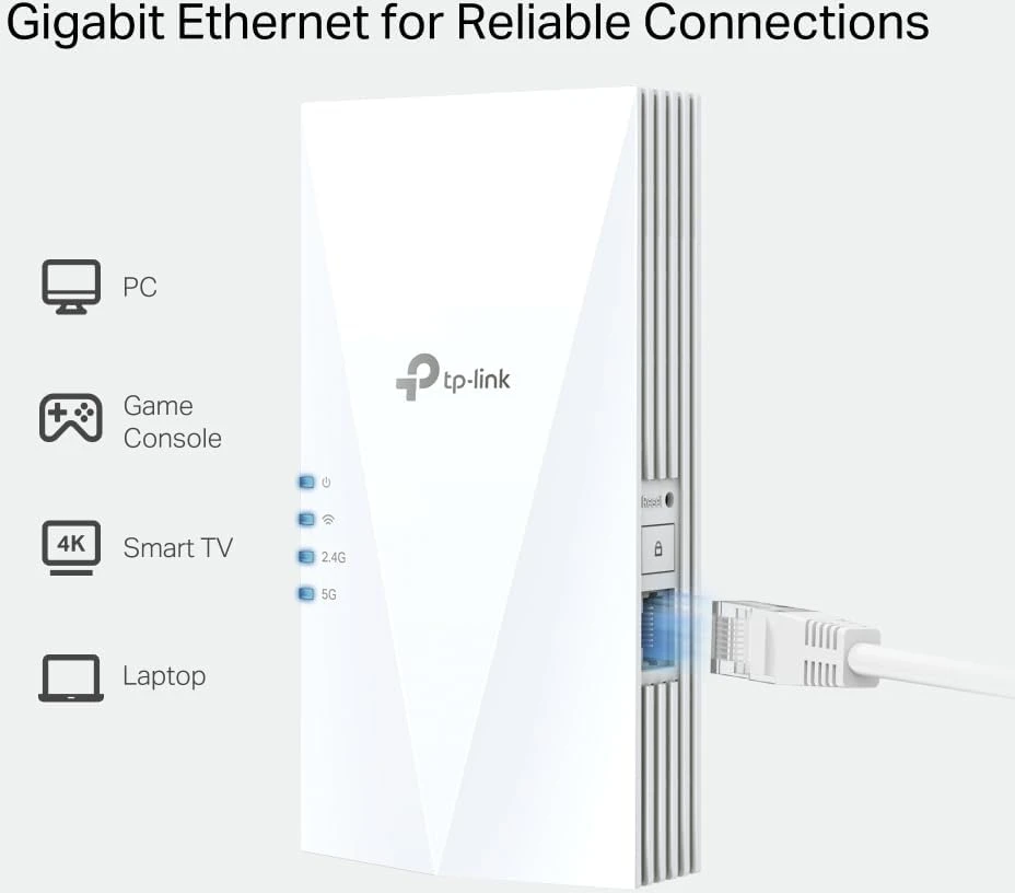 Šakotuvas TP-Link Wi-Fi 6 signalo stiprintuvas AX1500, dviejų juostų, Gigabit Ethernet RE580X