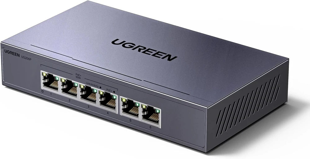 Šakotuvas „Ugreen“ 6 prievadų 1 Gb/s Ethernet komutatorius su PoE – rutulinis