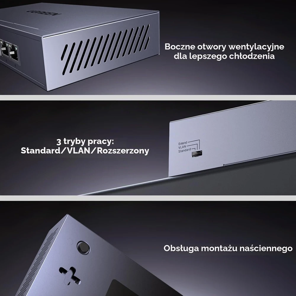 Šakotuvas „Ugreen“ 6 prievadų 1 Gb/s Ethernet komutatorius su PoE – rutulinis