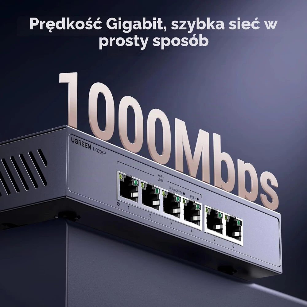 Šakotuvas „Ugreen“ 6 prievadų 1 Gb/s Ethernet komutatorius su PoE – rutulinis