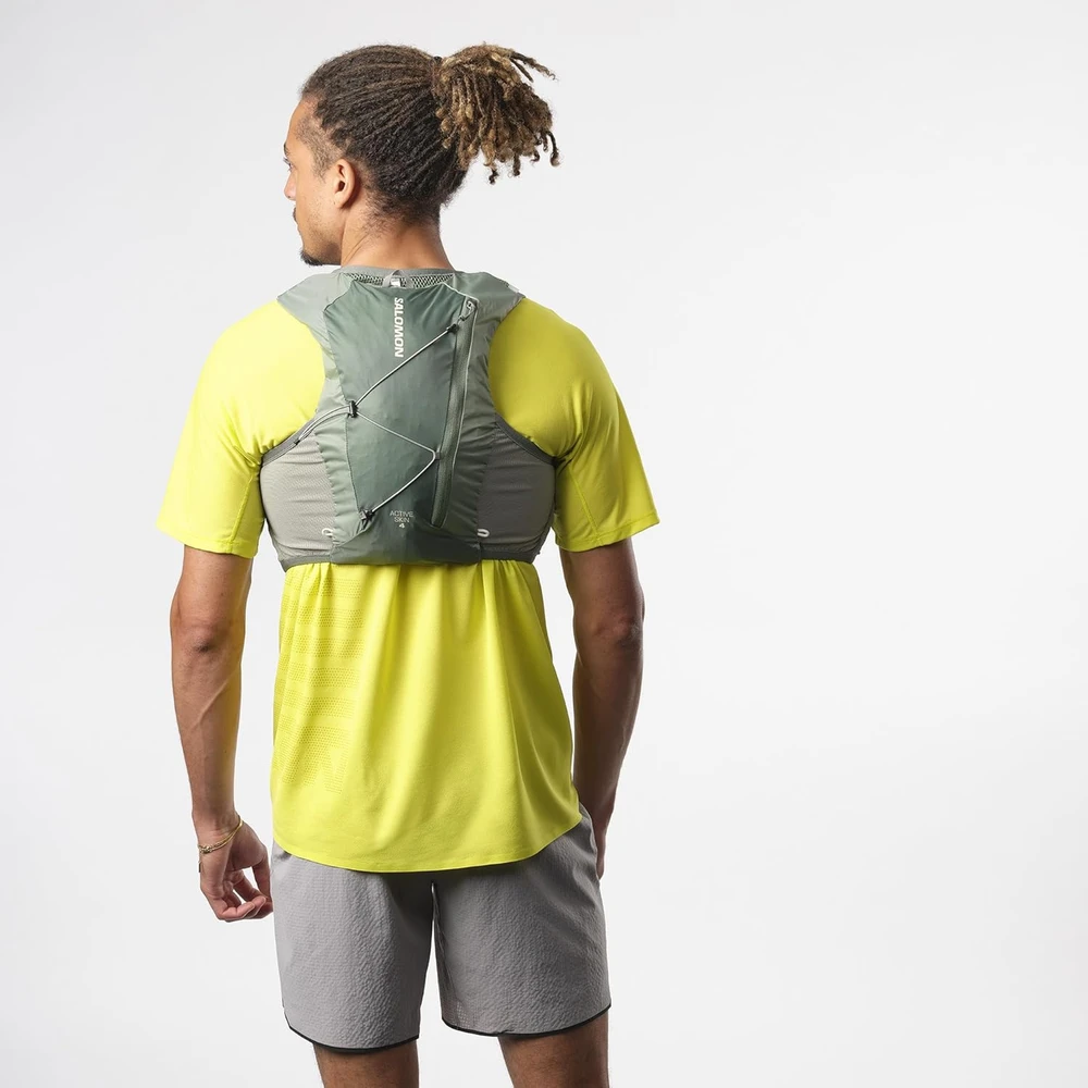 Salomon bėgimo liemenė Active Skin 4 unisex 4 l talpos ir gertuvėmis, žalia, M dydis