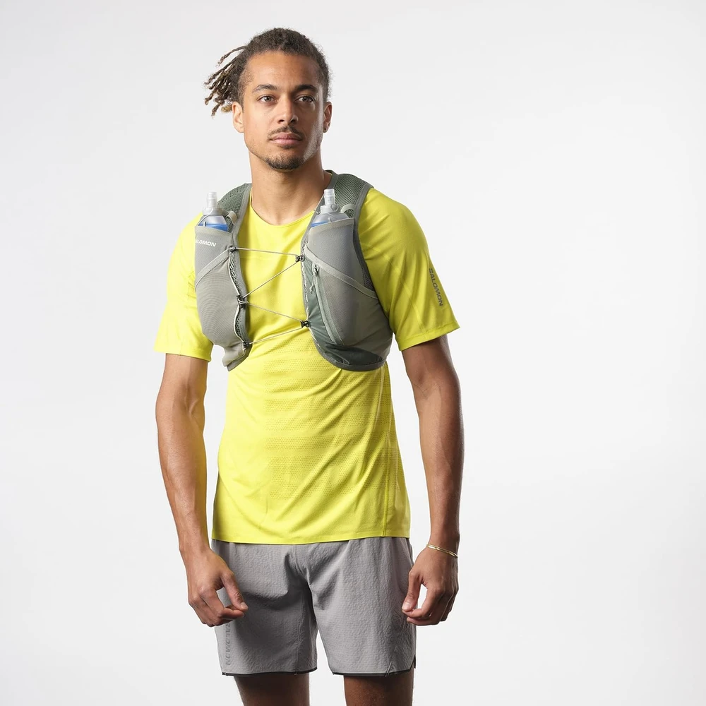 Salomon bėgimo liemenė Active Skin 4 unisex 4 l talpos ir gertuvėmis, žalia, M dydis