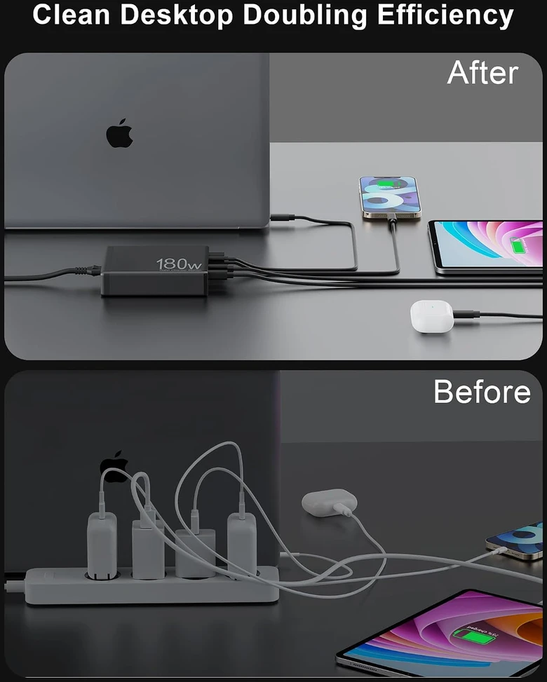 Sanicata 180 W 6 prievadų GaN USB-C ir USB-A įkrovimo stotelė, i19-180W