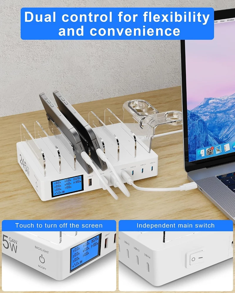 Sanicata 245 W kelių įrenginių įkrovimo stotelė su 7 USB prievadais, i22