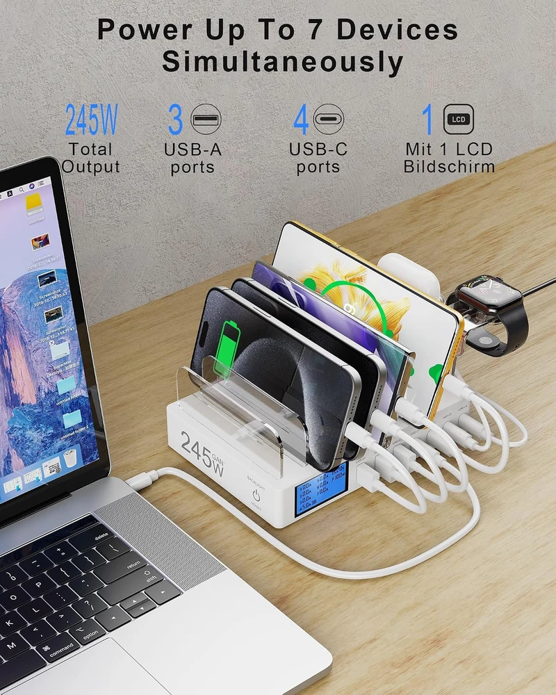 Sanicata 245 W kelių įrenginių įkrovimo stotelė su 7 USB prievadais, i22
