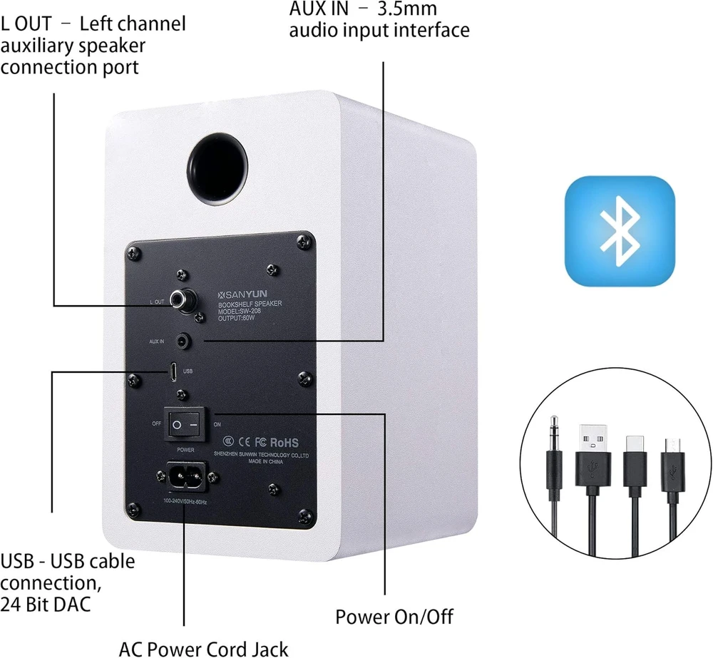 Sanyun lentyninės aktyviosios garso kolonėlės Bluetooth 5.0, 60 W, 24 bitų DAC SW-208