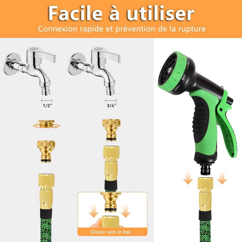 Sapisecret išsitempianti sodo žarna, 30 m, 10 purškimo režimų, TPE 2500D, metalinė jungtis