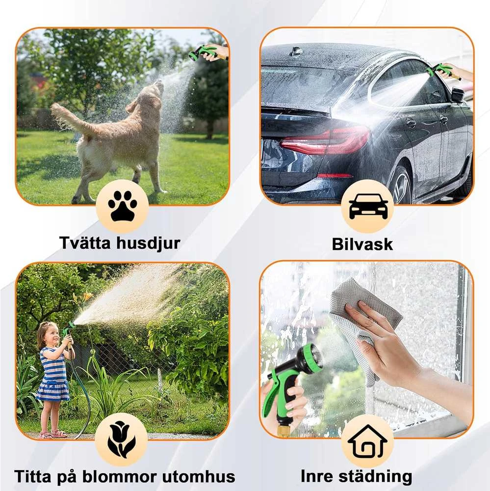 Sapisecret ištraukiama sodo žarna, 22,5 m, TPE, metalinė jungtis, su 10 purškimo režimų