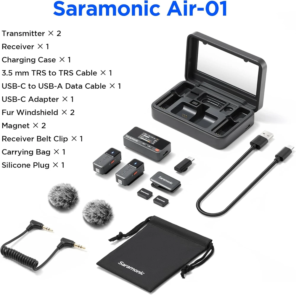 Saramonic belaidis lavalier tipo mikrofonų rinkinys su USB-C imtuvu, triukšmo mažinimu, 300 m veikimo nuotoliu, Air-01