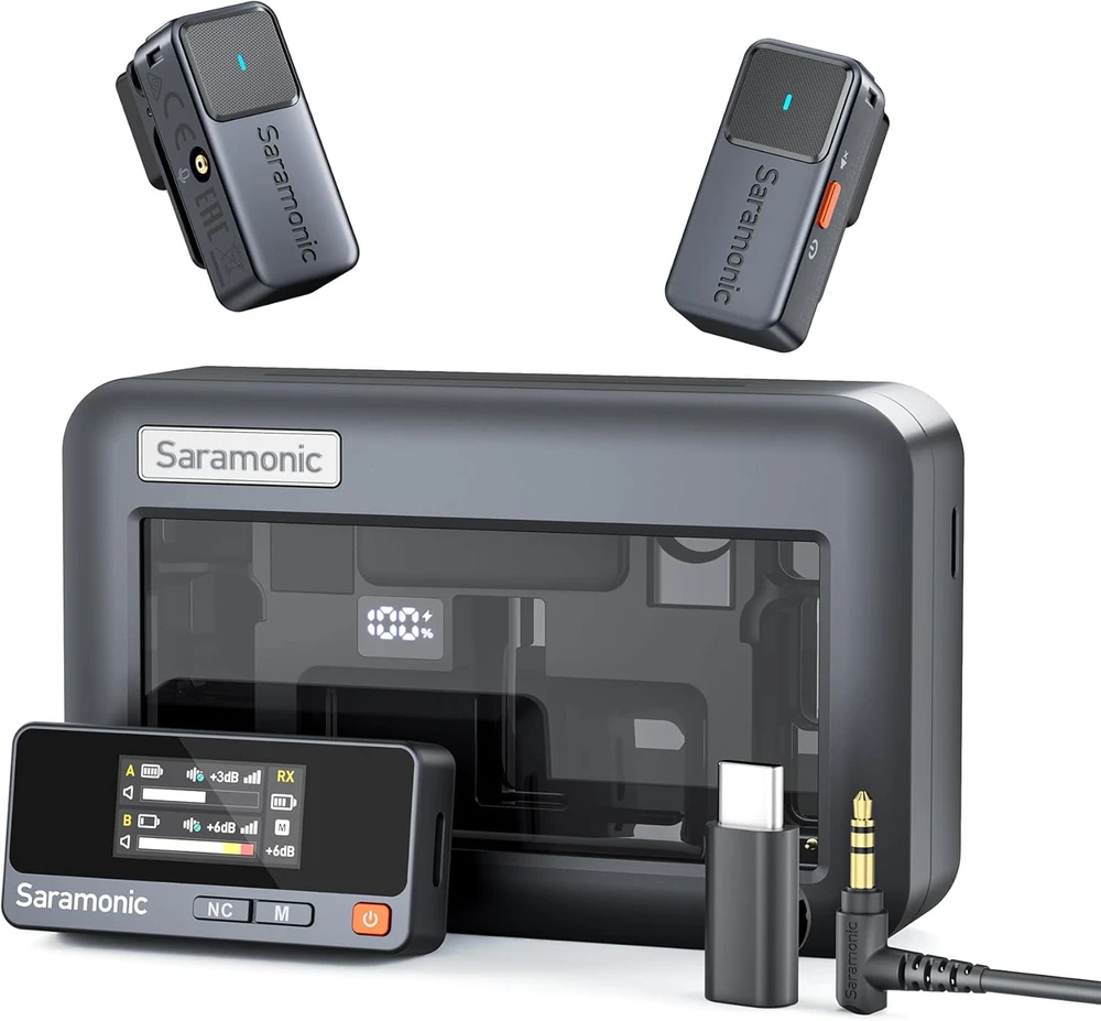 Saramonic belaidis lavalier tipo mikrofonų rinkinys su USB-C imtuvu, triukšmo mažinimu, 300 m veikimo nuotoliu, Air-01
