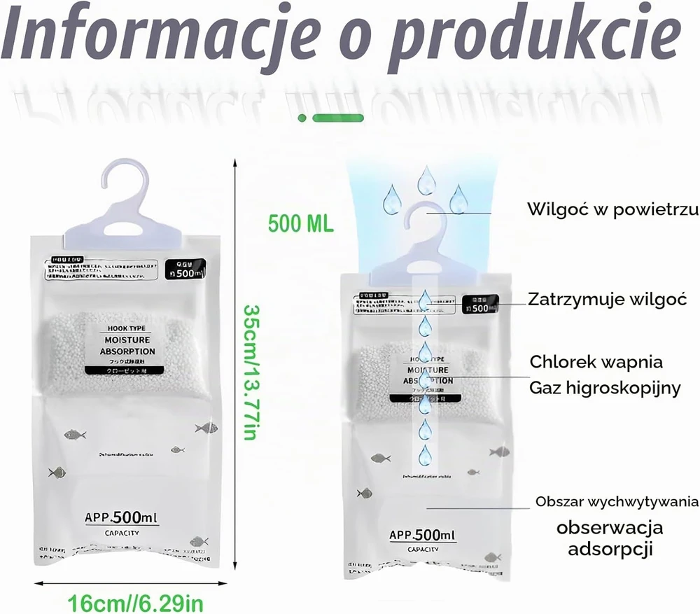 Sausintuvas AHYDFSR pakabinamas drėgmės sugėriklis spintoms ir patalpoms, 10 × 100 g
