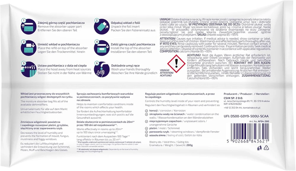 Sausintuvas Aquafloow drėgmės sugėriklio papildymo granulės, 12 × 280 g, iki 20 m², 12_AF54-280