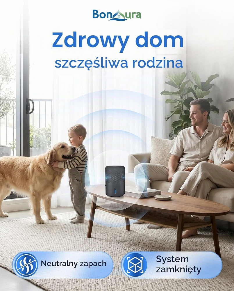 Sausintuvas BonAura drėgmės sugėriklis be elektros iki 23 m² su 680 g granulėmis AirOne Neo