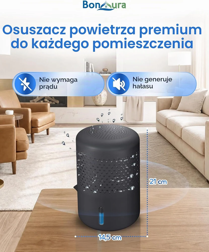 Sausintuvas BonAura drėgmės sugėriklis be elektros iki 23 m² su 680 g granulėmis AirOne Neo