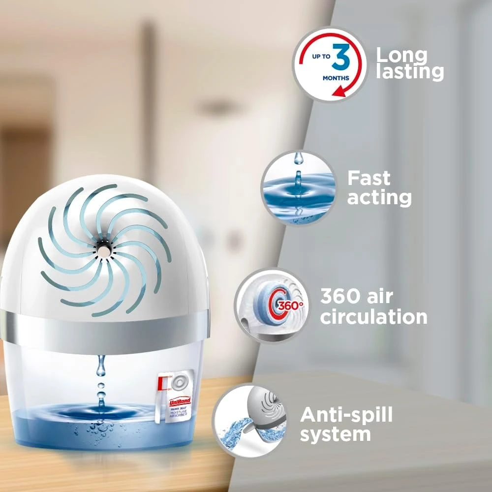 Sausintuvas Unibond drėgmės surinkėjas AERO 360° su 450 g papildymu, iki 20 m²