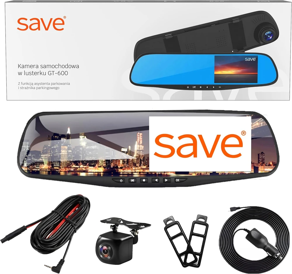 Save automobilinis vaizdo registratorius veidrodėlyje su galinio vaizdo kamera, 1080p GT-600